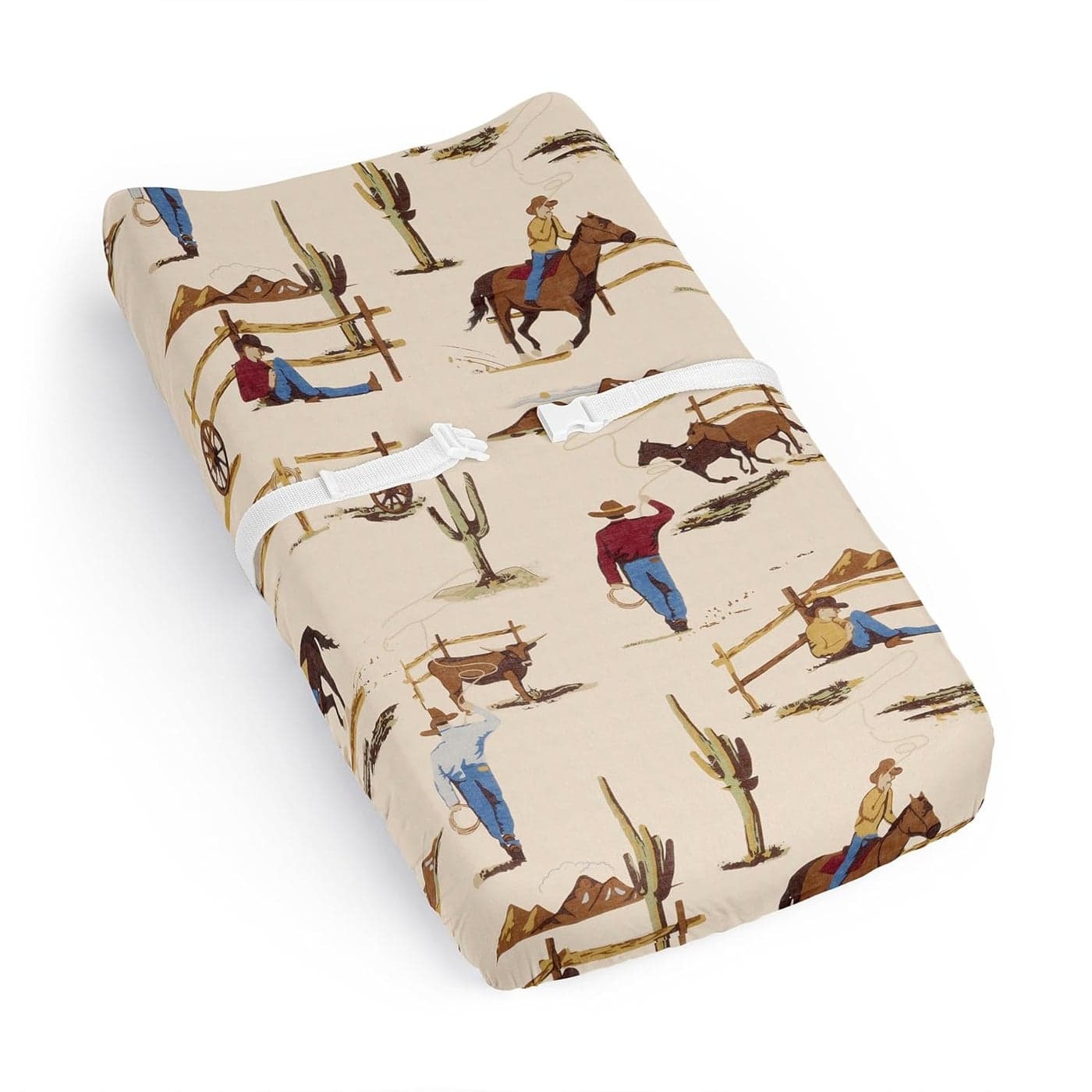 Sweet Jojo Designs Tan Brown Western Cowboy Boy Baby Changing Pad Cover Sheet Infant Newborn Diaper Table Change Mat Cover Wild West Southern Charm Country South Horse Cow Animal Red White and Blue