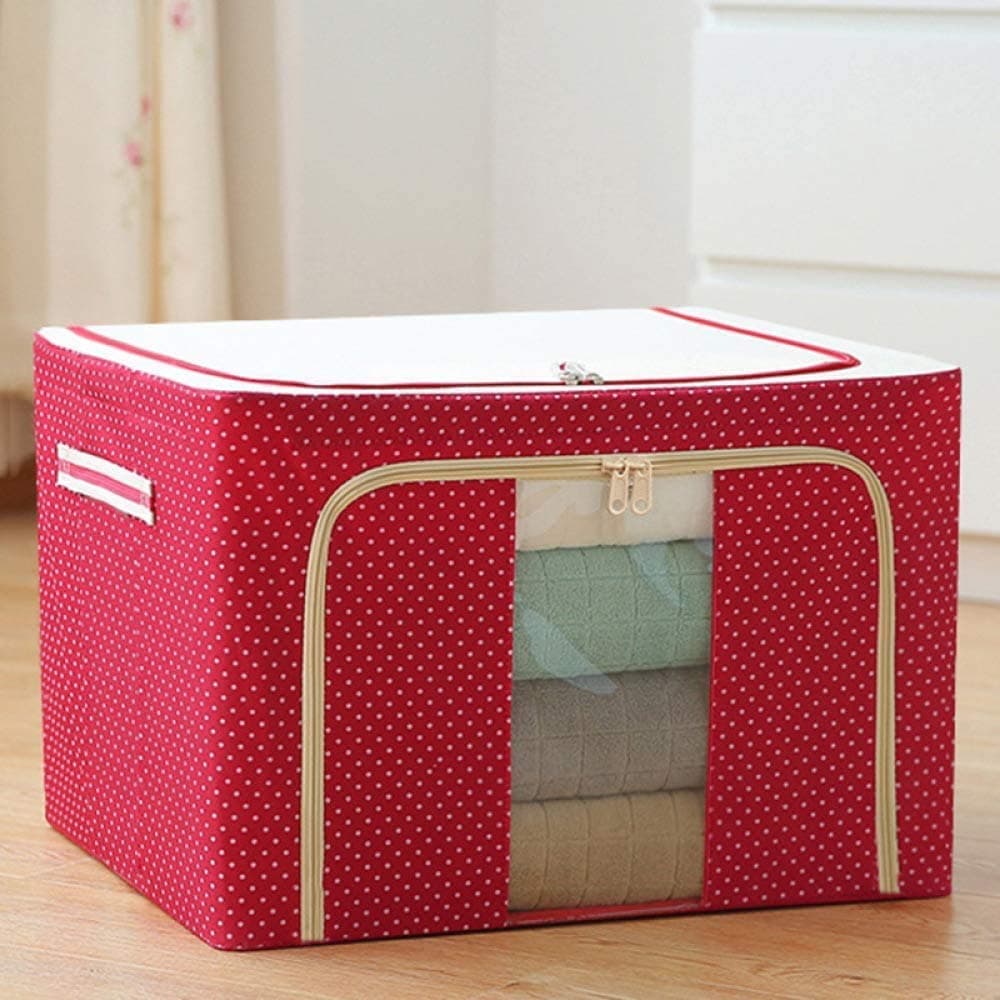 Toriox Storage Boxes for Clothes Steel frame Double Opening Zipped Storage Organiser Bag with Window Saree Cover Bags Folding Bag Under Bed Closet Wardrobe Box Multicolor Designs