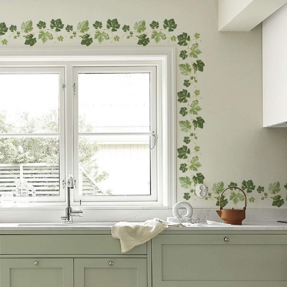 Ivy Wall Decals Vines Border PVC Wall Stickers for Kitchen Living Room Decorations 4 Sheets