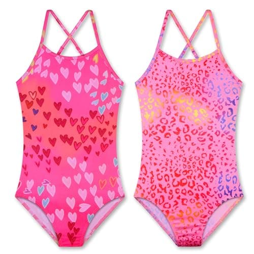 LUOUSE Girls Sparkle One Piece Swimsuits Crossback Swimwear Beach Bathing Suit with Adjustable Strap 5t - 6t