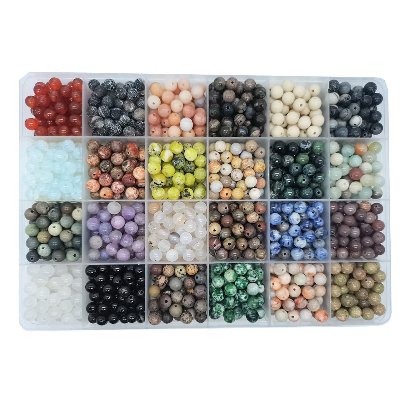 1200pcs 6mm Natural Round Stone Beads Gemstone Loose Hole Size 1mm DIY Smooth for Bracelet Necklace Earrings Jewelry Making Box Packed 24 Material2 6mm
