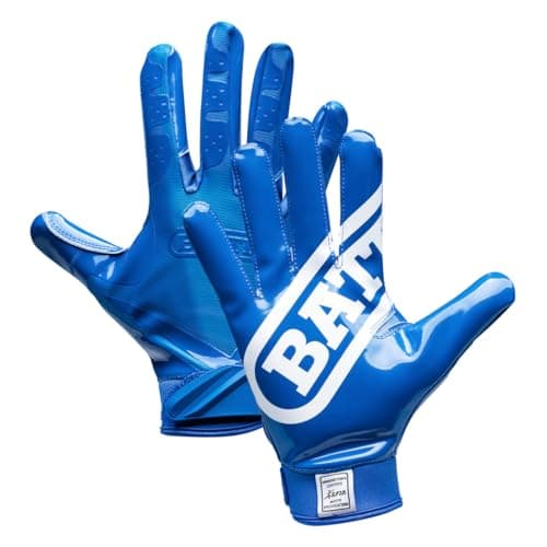 Battle Sports Double Threat Wide Receiver Football Gloves - Adult and Youth Football Gloves - Ultra Stick Gloves - Youth X-Large, Blue