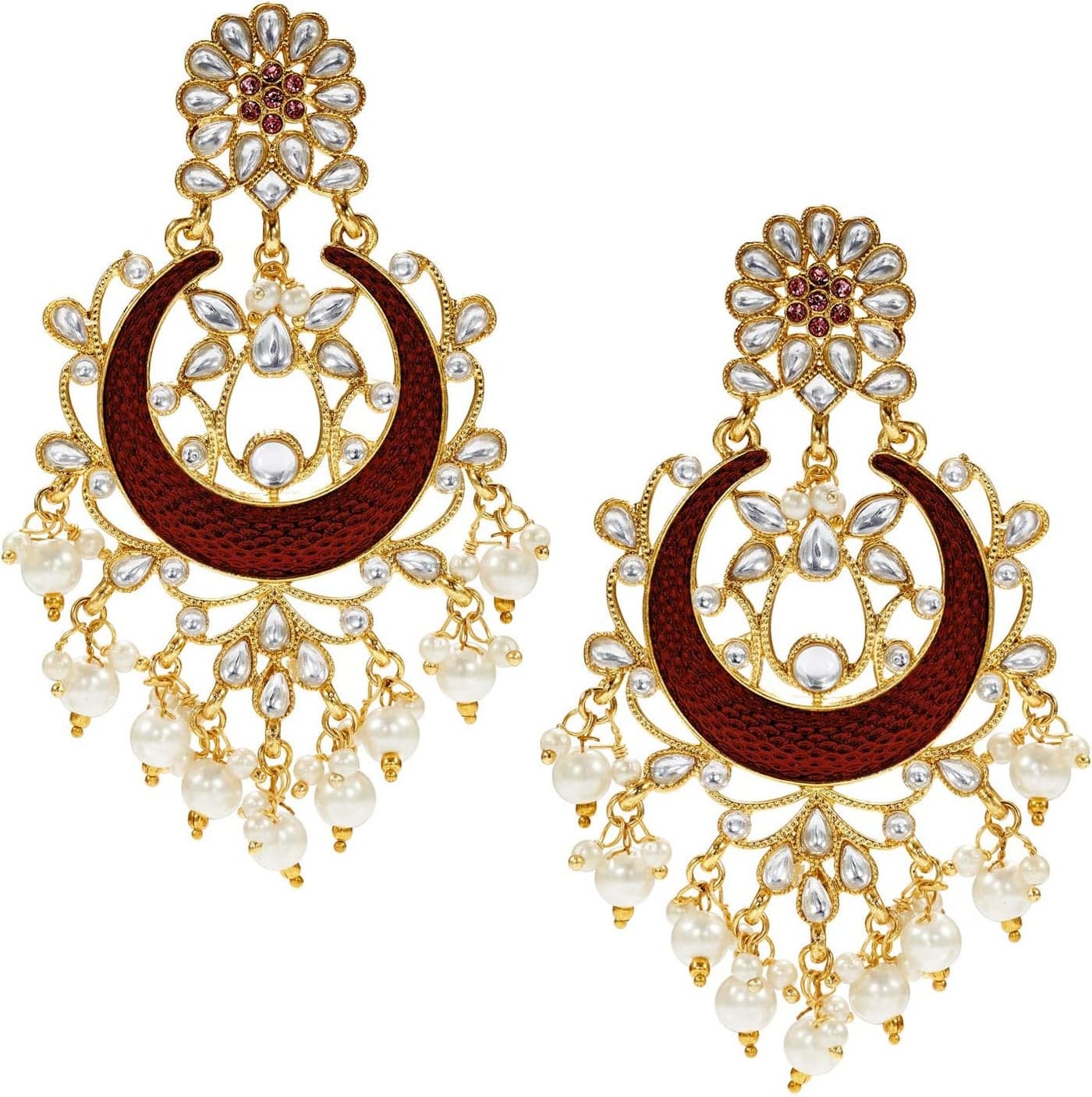 Aheli Indian Traditional Chandbali Dangle Earring Ethnic Festive Bollywood Wedding Jewelry Gift for Women Maroon