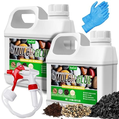 Mulch Glue - 64oz Mulch Adhesive Pea Gravel Binder for Landscaping, Garden - Concentrate Landscape Rock Glue Mulch Stabilizer, Last up to 2 Years, Gravel Glue & Lock for Bonding Bark, Sand