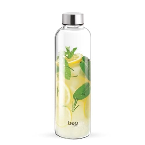 Treo by Milton Clarion Borosilicate Glass Fridge Water Bottle with Leak-Proof Airtight Stainless Steel Lid, 760 ml, Transparent for Hotel, Travel, Office, Home