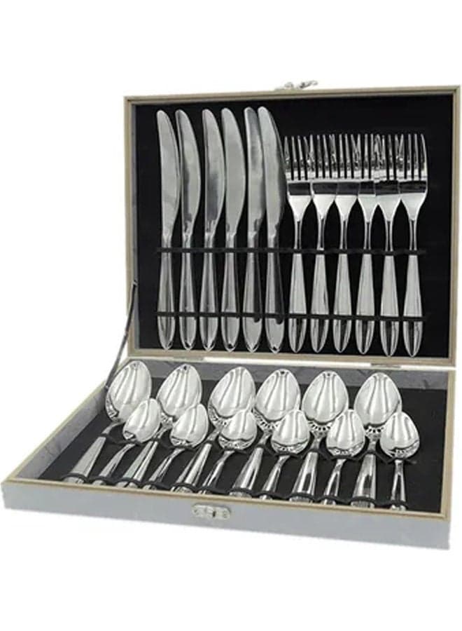 24-Piece Stainless Steel Cutlery Set Silver 32 X 26 X 5cm