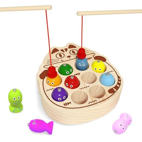 edutree Wooden Magnetic Fishing Game for Toddlers 13 Montessori Sensory Busy Board Fine Motor Skills Toys for 1 2 3 Years Old Boys Girls