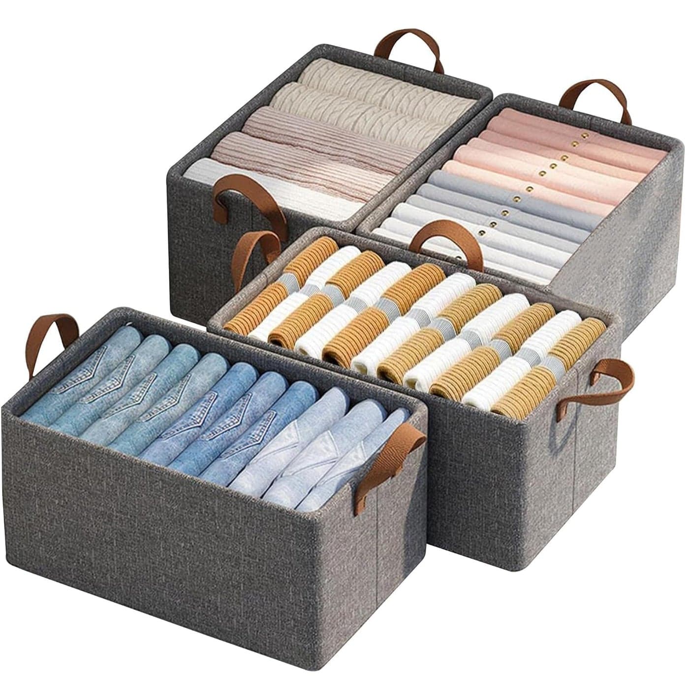 DAREV Collapsible Fabric Storage Cubes Organizer with Handles Foldable Storage Baskets for Organizing Toys Books Shelves Closet Large Storage Box with Handles GreyPack of 4