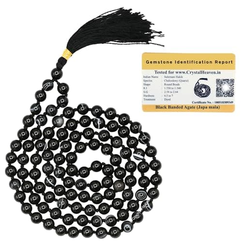 Crystal Heaven Black Hakik Crystal Japa Mala Ganthi For Unisex Adult Negative Energy Remover 108 Beads Buddhist Prayer Beads AAA Grade Original Healing Gemstone Agate Mala for Meditation