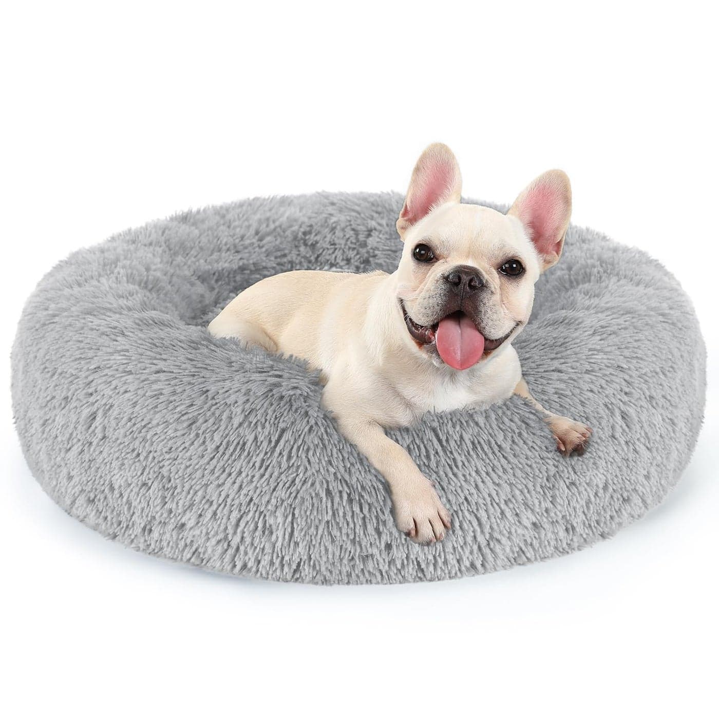 rabbitgoo Dog Bed for Small 24 inches Machine Washable Fluffy Donut Pet Bed AntiSlip Calming Soft Plush Round Cushion Fits up to 18 lbs Pets Light Grey