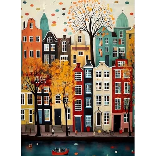 BOHADIY Landscape Diamond Art Kits for Adults - 5D Buiding Diamond Painting Kits for Beginners, DIY Street Cross Gem Art Crafts Full Round Drill for Home Walls Decor 12X16Inch