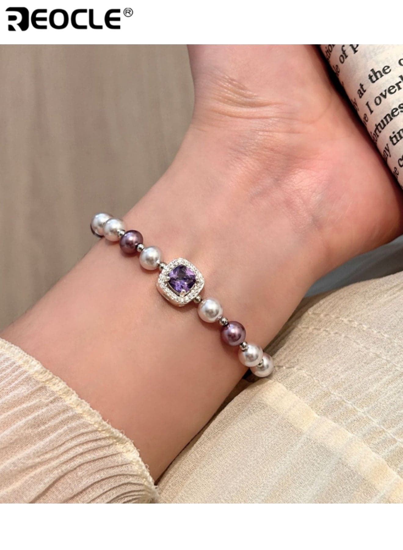 Women's Beaded Bracelet Statement Accent Bracelet Mixed Bead Strand with Central Detailed Gem Focal for Elegant Romantic Formal Styling