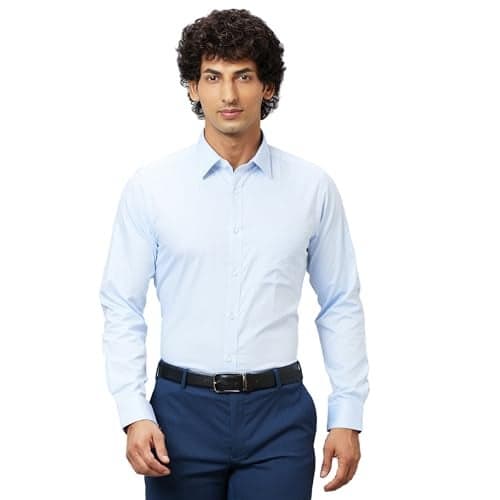 Raymond Men's Slim Fit Structured Formal Shirt - Pure Cotton, Full Sleeve, Semi Cutaway Collar | Light Blue