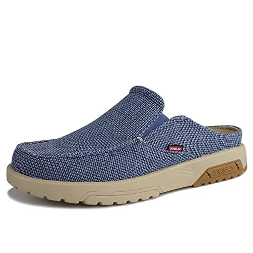 YONGJIA Men's Slip On Loafers with Arch Support Plantar Fasciitis Foot and Heel Pain Relief Orthopedic Casual Slippers Diabetic Bunions Boat Shoes Blue 45