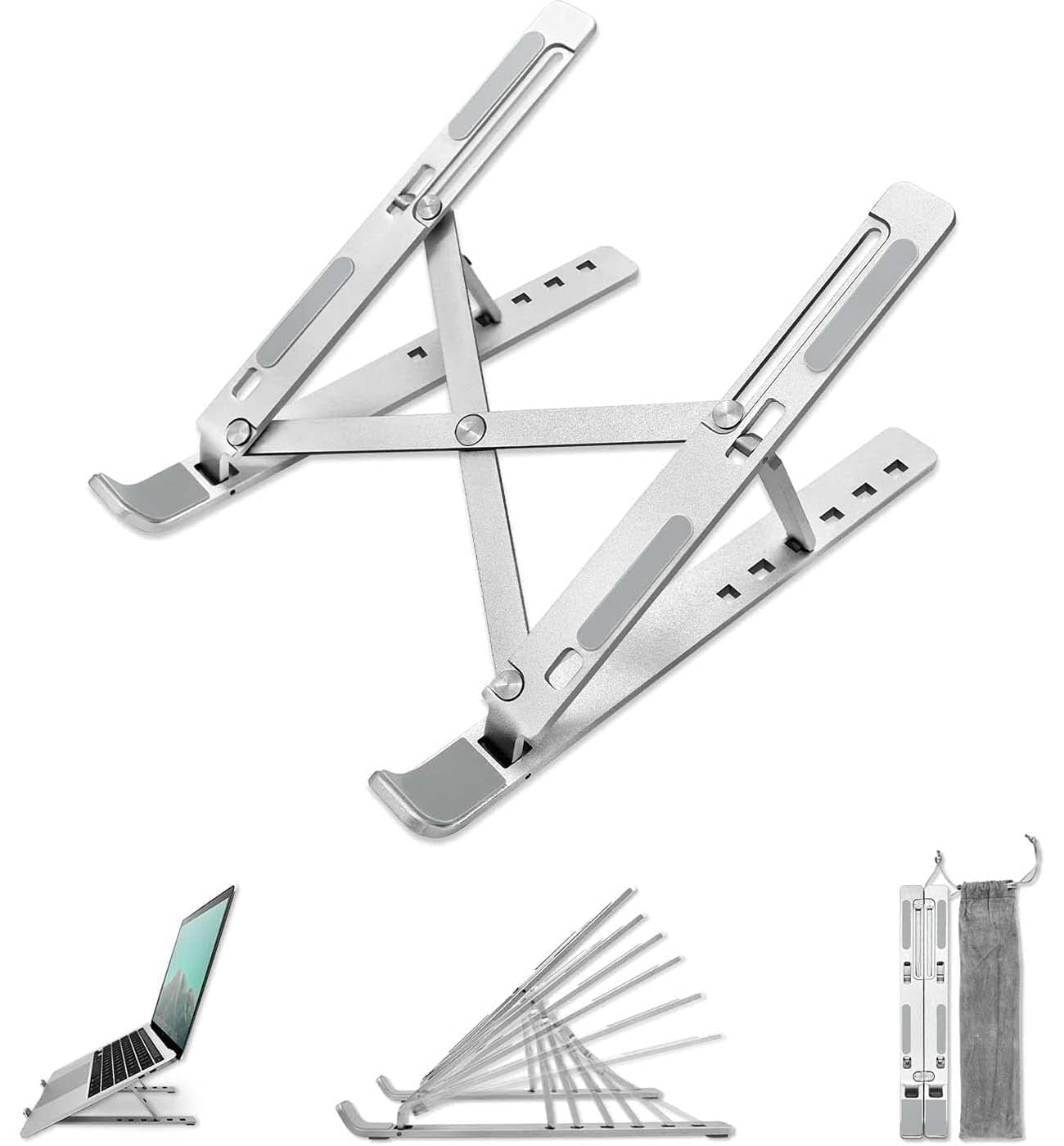 Dec Kitchenpro TWISHA Enterprise Adjustable Foldable Laptop Stand with Ventilation Ergonomic Aluminum Design for Laptops up to 156inch Compatible with MacBooks Tablets and Mobiles Silver