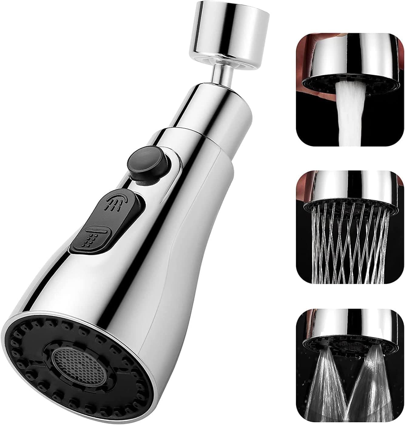 Luteti Kitchen Faucet Head Replacement 3 Function Kitchen Sink Faucet Spray Head for Regular Faucet and Pull Down Faucet 360 Rotating Universal Kitchen Faucet Head
