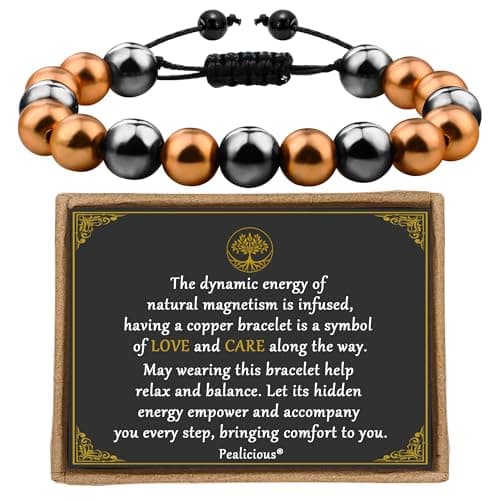 PEALICIOUS Copper Bracelet for Women and Men, 10MM Copper Magnetic Bracelet with 3500 Gauss Magnet Beads as Christmas Gifts, Cooper Jewelry Pulsera De Cobre para Mujer for Parents Birthday Gifts