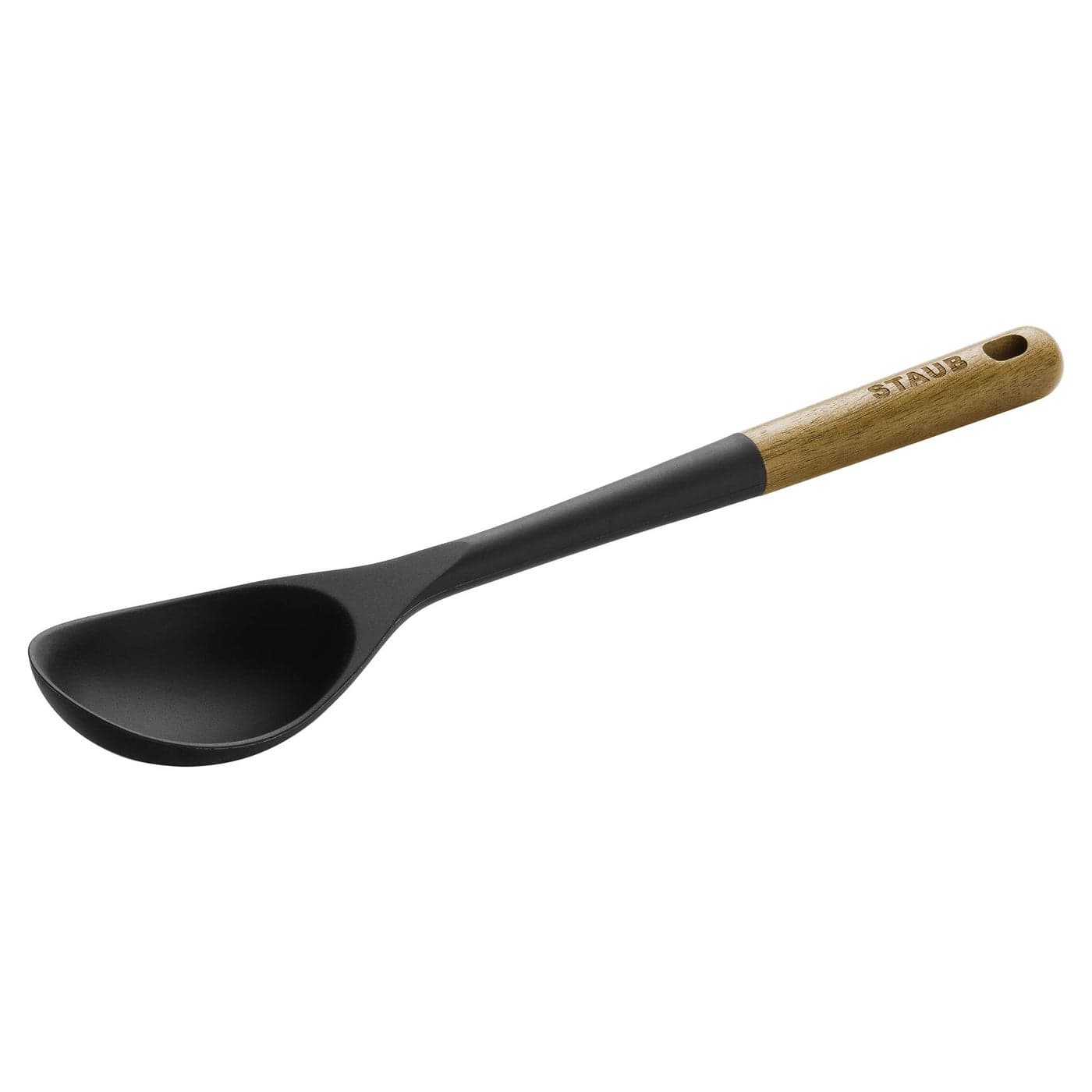 STAUB Serving Spoon Great for Scooping Sides and Serving Hearty Stews Durable BPAFree Matte Black Silicone Acacia Wood Handles Safe for Nonstick Cooking Surfaces