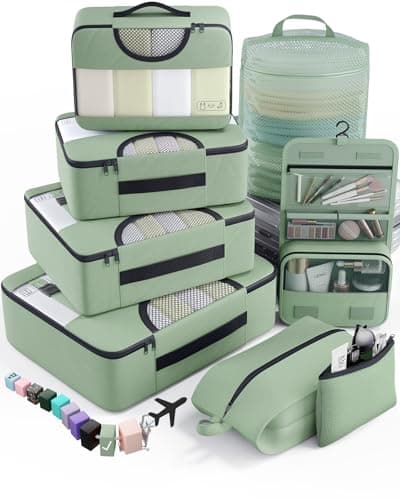 Veken 8 Set Packing Cubes for Travel Essentials, Suitcase Organizer Bags in 4 Sizes, Carry-On Luggage Accessories with Large Laundry & Hanging Toiletry Bag, Must-Have for Airplane, Road Trip & Camping
