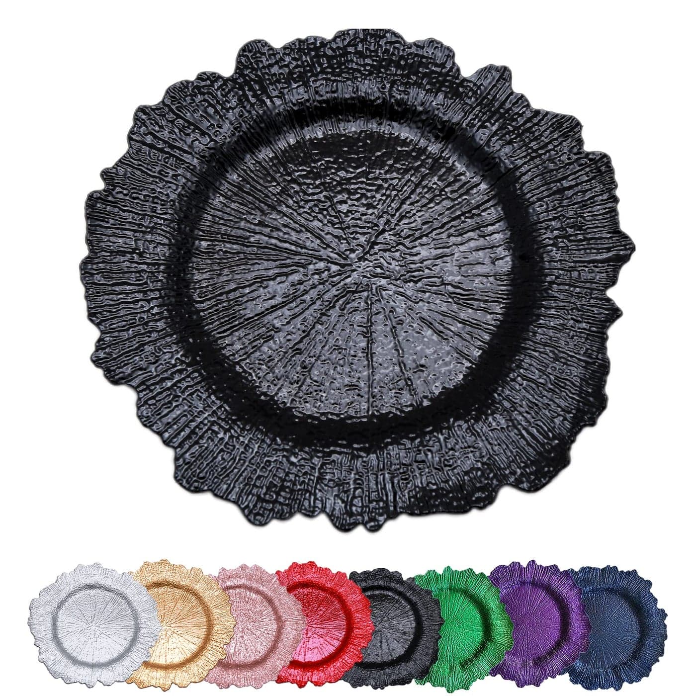 DaCakeWS Black Reef Charger Plates 10PCS 13inch Plastic Floral Charger Plates Wedding for DinnerWeddingPartyEventDecoration Reef Black 10