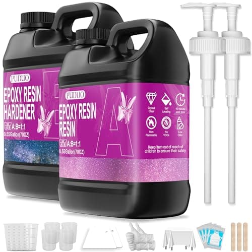 Puduo Epoxy Resin Kit 1.1Gallon,Newly Formulated Crystal Clear Epoxy Resin,Strong, Bubble-Free, Anti-Yellowing Art Resin That,Suitable for Casting, DIY, Resin Art, Molds, Easy to Mix 1:1 Ratio