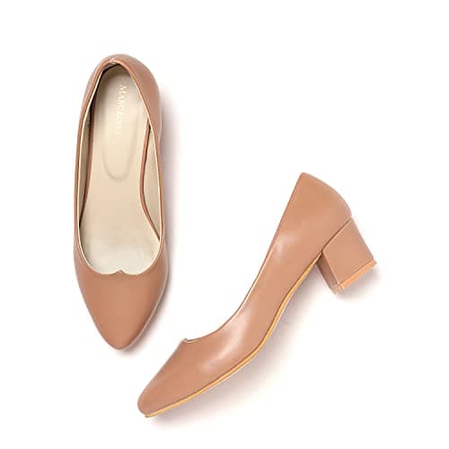 Marc Loire Women's Beige Formal Block Heel Pump Shoes for Office, 3 UK