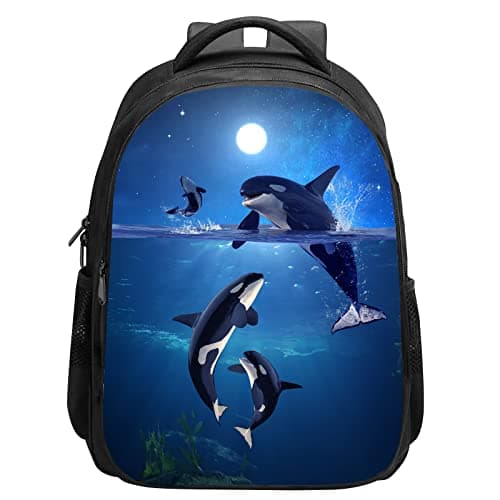 SARA NELL Kids Whale Backpack Orcas Killer Whale in Galaxy Moon Light School Bookbag for Boys Girls Kindergarten Elementary School Backpack Premium Book Bag with 2 Main Compartment 157 Inches