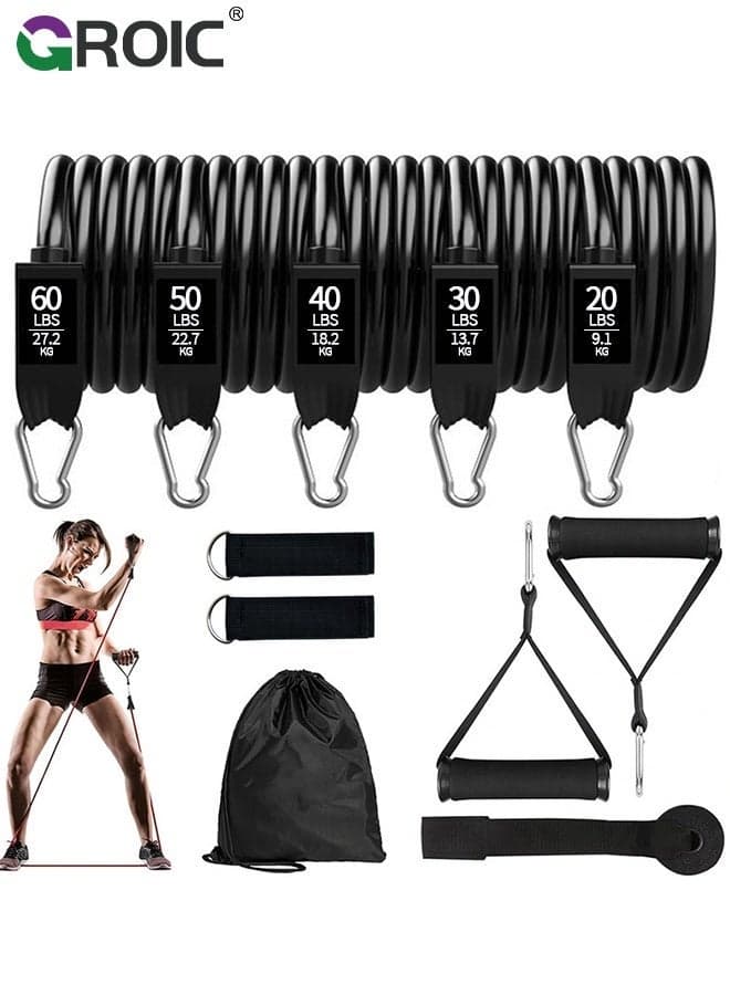 Resistance Bands, Exercise Bands, Workout Bands with Handles, Door Anchor and Ankle Straps, 5 Resistance Levels Fitness Bands for Strength Training, Physical Therapy, and Home Gym Equipment(200LBS)