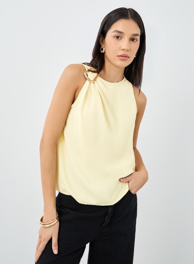Styli Yellow Sleeveless Blouse with Buckle Detail
