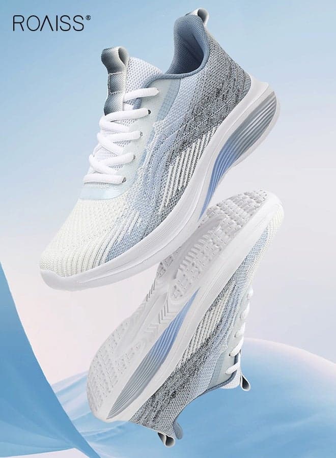 Men's Athletic Shoes Versatile Spring and Autumn Fly-Knit Breathable Athletic Casual Shoes Non-slip Comfortable Breathable Low-Top Lace-Up Running Shoes for Men Blue