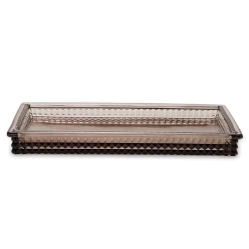 Pure Home + Living Multipurpose Rectangular Brown Diamond Texture Glass Tray | Home Table Decoration, Makeup Organizer, Vanity Tray (14.8X3.2X30CM) (Pack of 1)