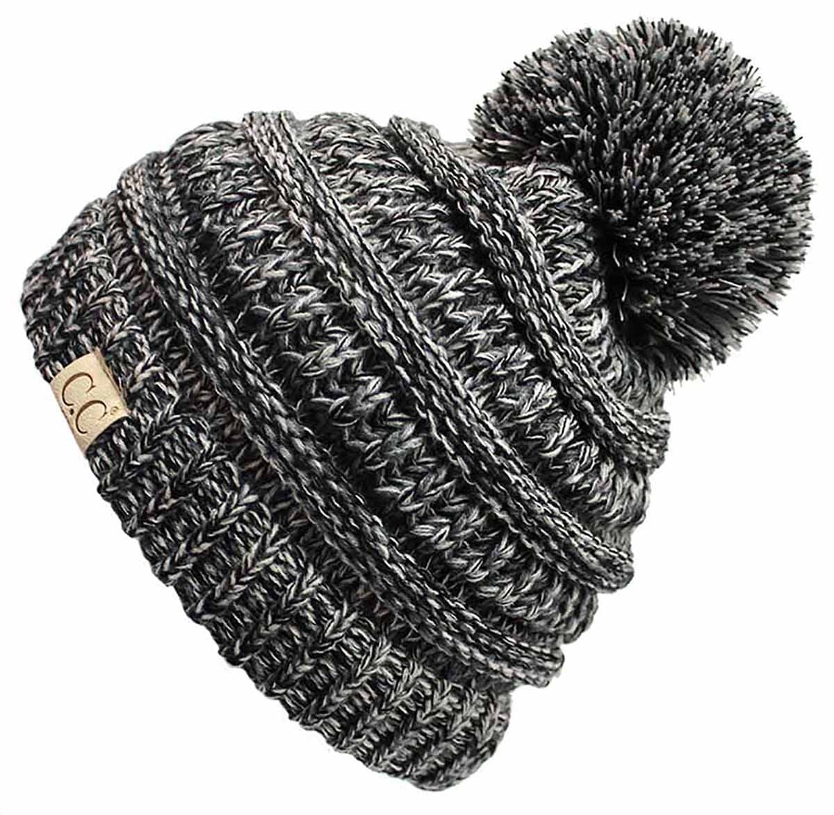 Funky Junque 100 Acrylic Toddler Winter Hat Beanie with Pom Pom Warm Ages 1 to 44 Tone Mix Black Melange Grey Heather Grey Beige