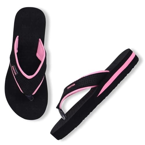 TRASE Doctor Soft Slippers for Women Orthopedic Flats for Women Diabetic & Pregnancy Comfort Flip Flop House Slipper Chappal (Pink-Black, 7 UK)