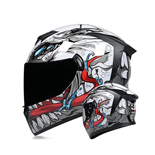 MotuoMr Unisex-Adult Full Face Motorcycle Helmet DOT Approved Motorbike Moped Street Bike Racing Crash Helmet with Graphic (Black Mirror, Small)