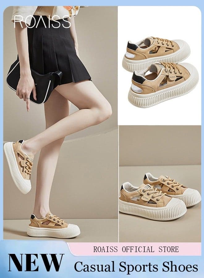 Women Stylish Platform Shoes, Low Top Lace up Board Shoes, Casual Versatile Sneakers for Ladies, Comfy Flat Shoes with Non-slip Soles, Suitable for Daily Wear and Outdoor Activities