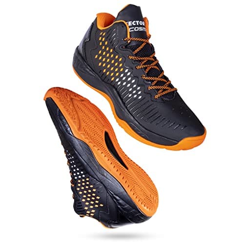 Vector X Cosmic Mens Synthetic Leather, Breathable Mesh|Eva Phylon, Rubber Sole Basketball Shoes Streetball Master Non Slip Outdoor Sneakers Cushioning Workout Shoes for Fitness (Black-Orange, 11)