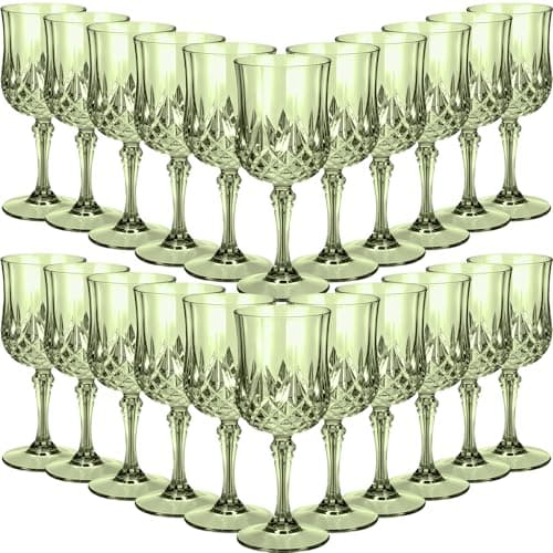 Sliner 48 Pcs Plastic Wine Glasses 7oz Vintage Drinking Goblets Unbreakable Crystal Water Glassware Reusable Diamond Champagne Flutes Cups for Wedding Banquet Birthday Party Supplies(Green)