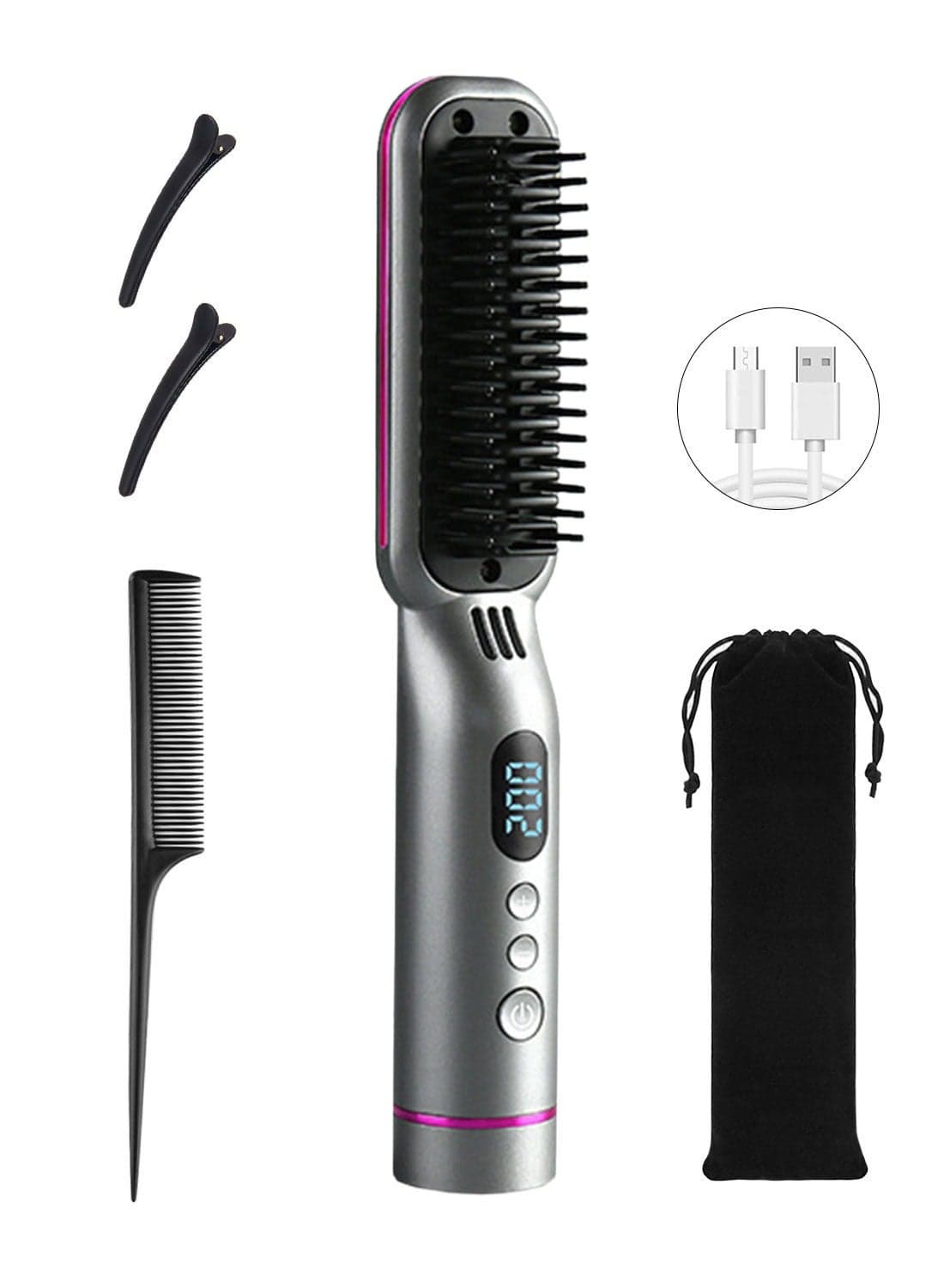 Hair Straightener Brush, Rechargeable Straight Hair Comb, 4000mAH Electric Hot Comb, Free temperature control and Anti-Scald, Perfect for Professional Salon at Home, Reduces Styling Time