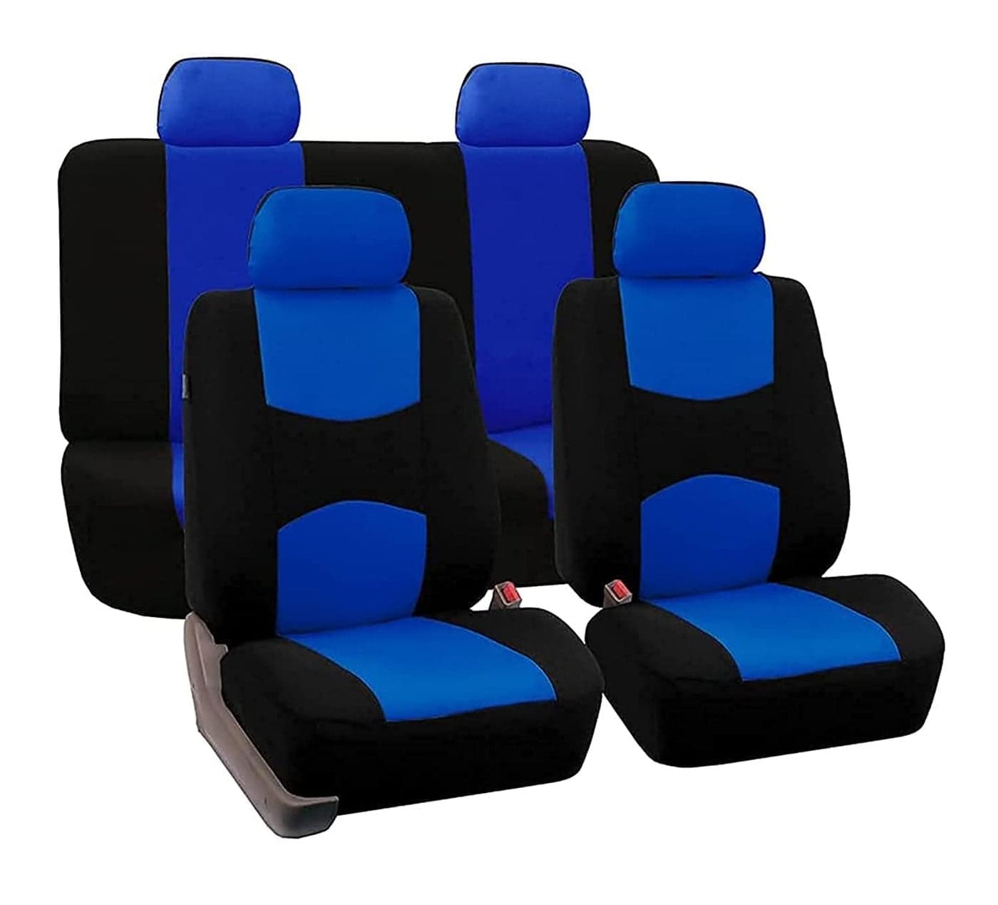 FH Group Car Seat Covers Full Set Cloth Universal Fit Automotive Seat Covers Low Back Front Seat Covers Solid Back Seat Cover Washable Car Seat Cover for SUV Sedan and Van Blue