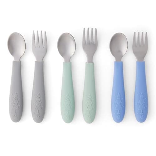 Elk and Friends Kids Silverware with Silicone Handle Childrens Safe Flatware Toddler Utensils Baby Spoons Forks Stainless Steel Cutlery Dishwasher Safe 6 Pieces