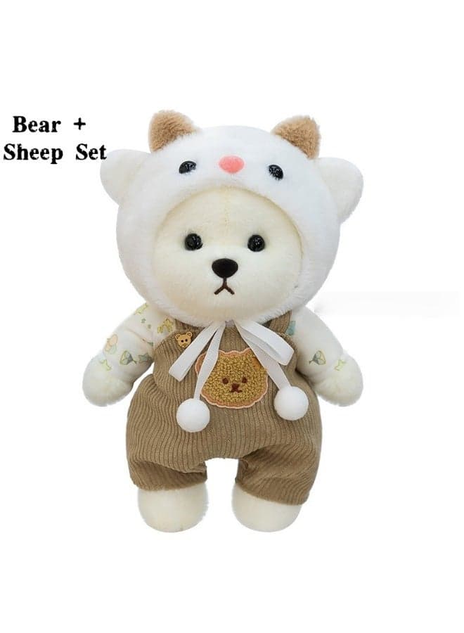 Cute Lamb Hat Teddy Bear Plush with Removable Outfit, Soft Safe Stuffed Animal, Perfect Eid Gift for Kids Toddlers, Baby Shower, Birthday