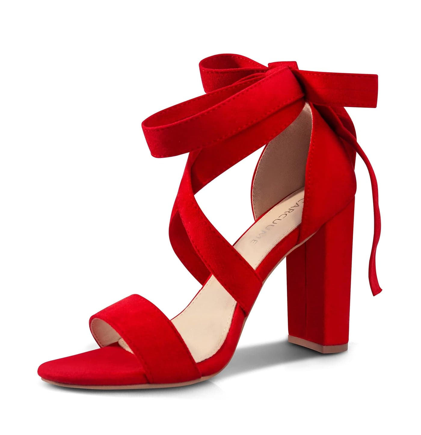 Strappy Heels for Women Chunky Heels High Heeled Sandals with Lace Up Fahsion Casual Nude Block Heel Sandals,Ellery-RED-8