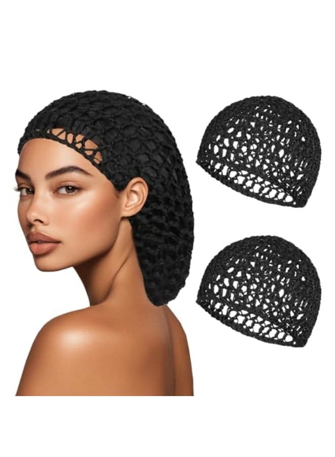 XRACEPHOL 2 PCS Hair Nets for Sleeping Mesh Crochet Hair Wrap Breathable Sleep Cap for Women Reusable Elastic HairnetBlackBlack
