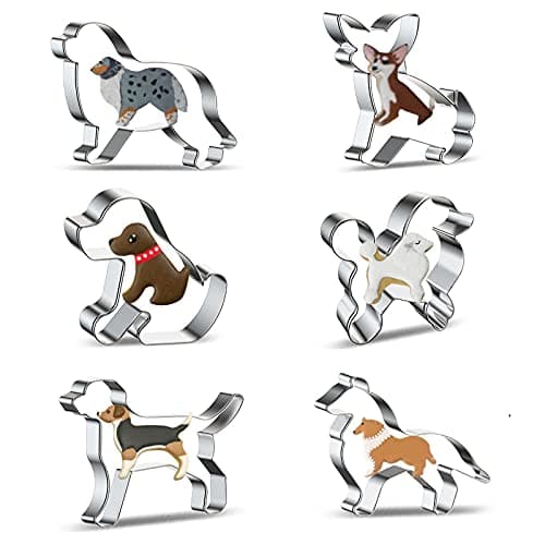 Dog Cookie Cutter for Treats Shapes Baking Set of 6 Stainless Steel Border Collie Chihuahua Labrador Rochin Rottweiler Pleasant Shepherd Shaped Puppy Cartoon Pet Dog Cookie Cutters Molds Stamps