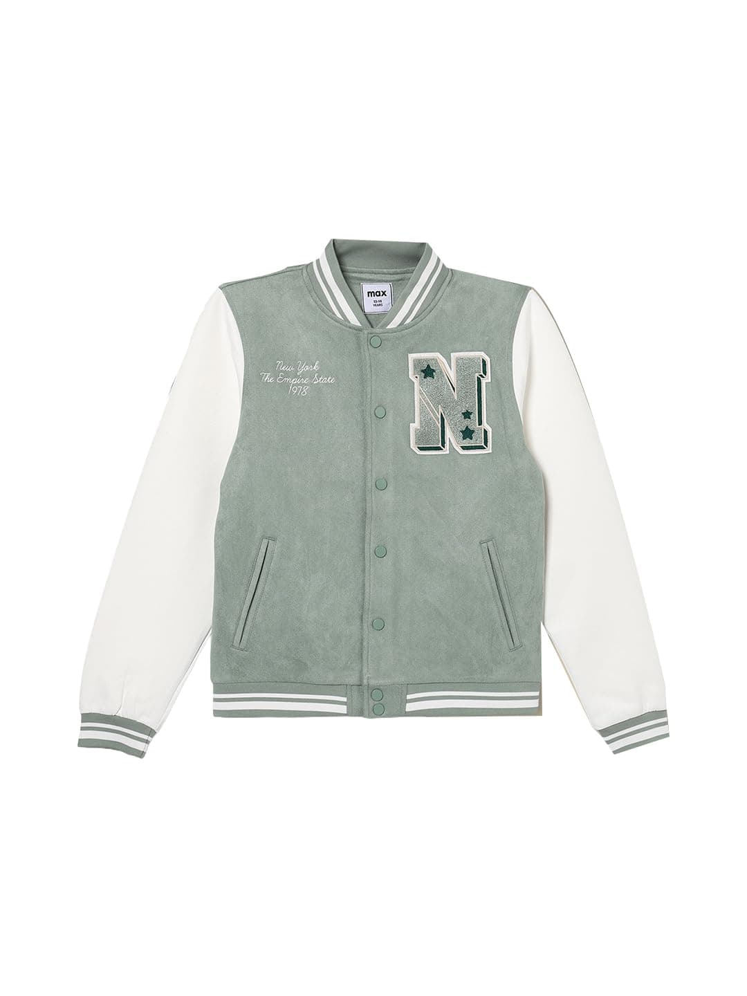 Max Boys Colourblock Varsity Jacket (Green_8-9 Y)