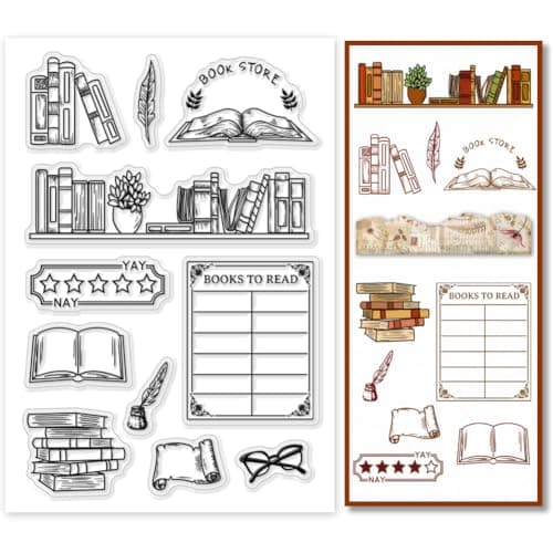 PandaHall Comprehensive Bookshelf Stamps Silicone Clear Transparent Stamps for Scrapbooking Card Making Paper Craft Decor