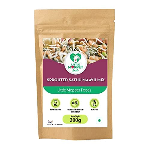Little Moppet Foods Sprouted Sathumaavu Mix - 200g | |Made by a Doctor Mom| No Additives and Preservatives | Free from Added Salt and Sugar | Made with 19 Ingredients (6 Sprouted Ingredients) | Helps in healthy weight gain for kids| Multigrain Mix for Kids |Sun dried Sprouts | Hand Roasted in Small
