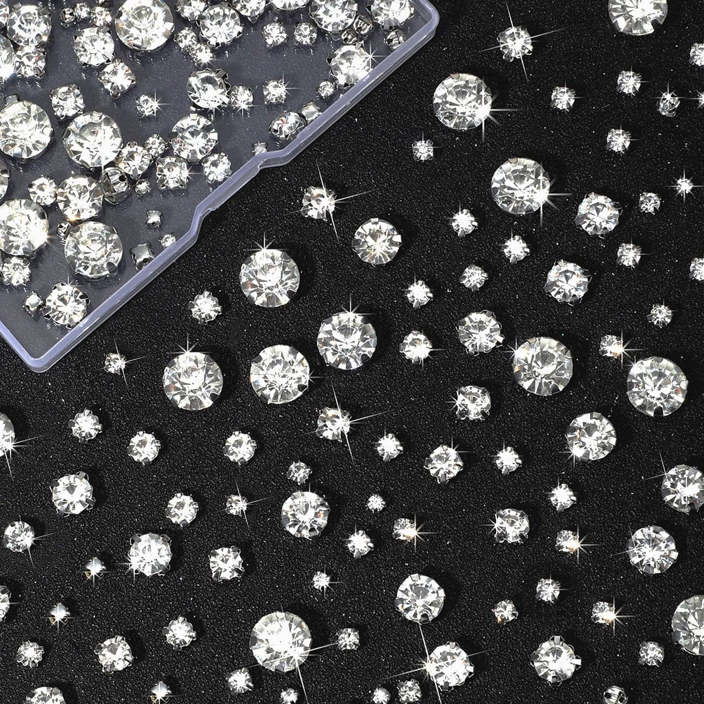 Syhood Crystal Sew on Rhinestone Glass Claw Rhinestone 3 to 10 mm Flat Back Glass Clear Gems Stones for Craft Jewelry Clothes Costume Shoes Dress Garments Mixed Size