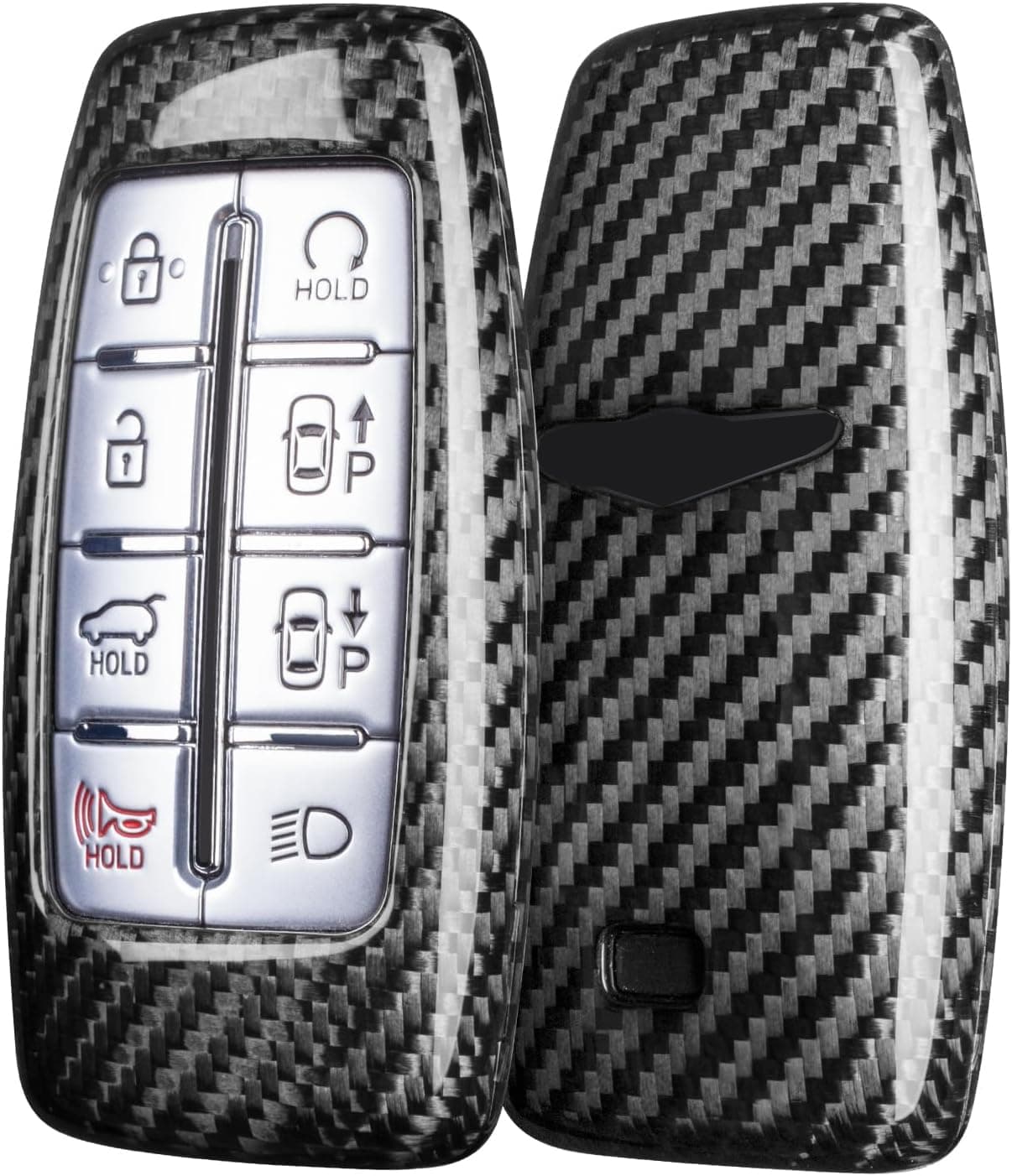 T-carbon Key Fob Cover fits for Genesis,Real Carbon Fiber Car Key Case Protector Keychain Smart Key Fob Holder Compatible with G70 G80 G90 GV70 GV80 GV90 Key Fob Cover,Silver Black