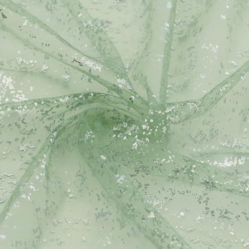 P Pothuiny Glitter Tulle Fabric Sage Green Silver Glitter Metallic Foil Sheer Netting Sparkly Fabric for Wedding Dress Tutu Skirt Crafts Gift Packaging Party Backdrop Decor 5 Yard x 60 Inch
